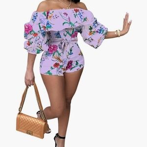Off the shoulder short jumpsuit